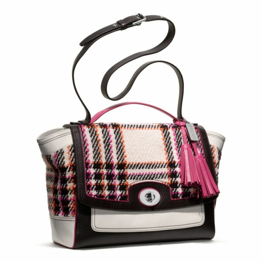 Coach Legacy Colorblock Plaid Carryall Leather Purse Bag